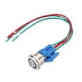 thumbnail image 1 of Interruptor de botón metálico de enclavamiento de 19 mm de diámetro de montaje 1NO 12V luz LED azul con cables de enchufe de socket 1 pieza, 1 of 5