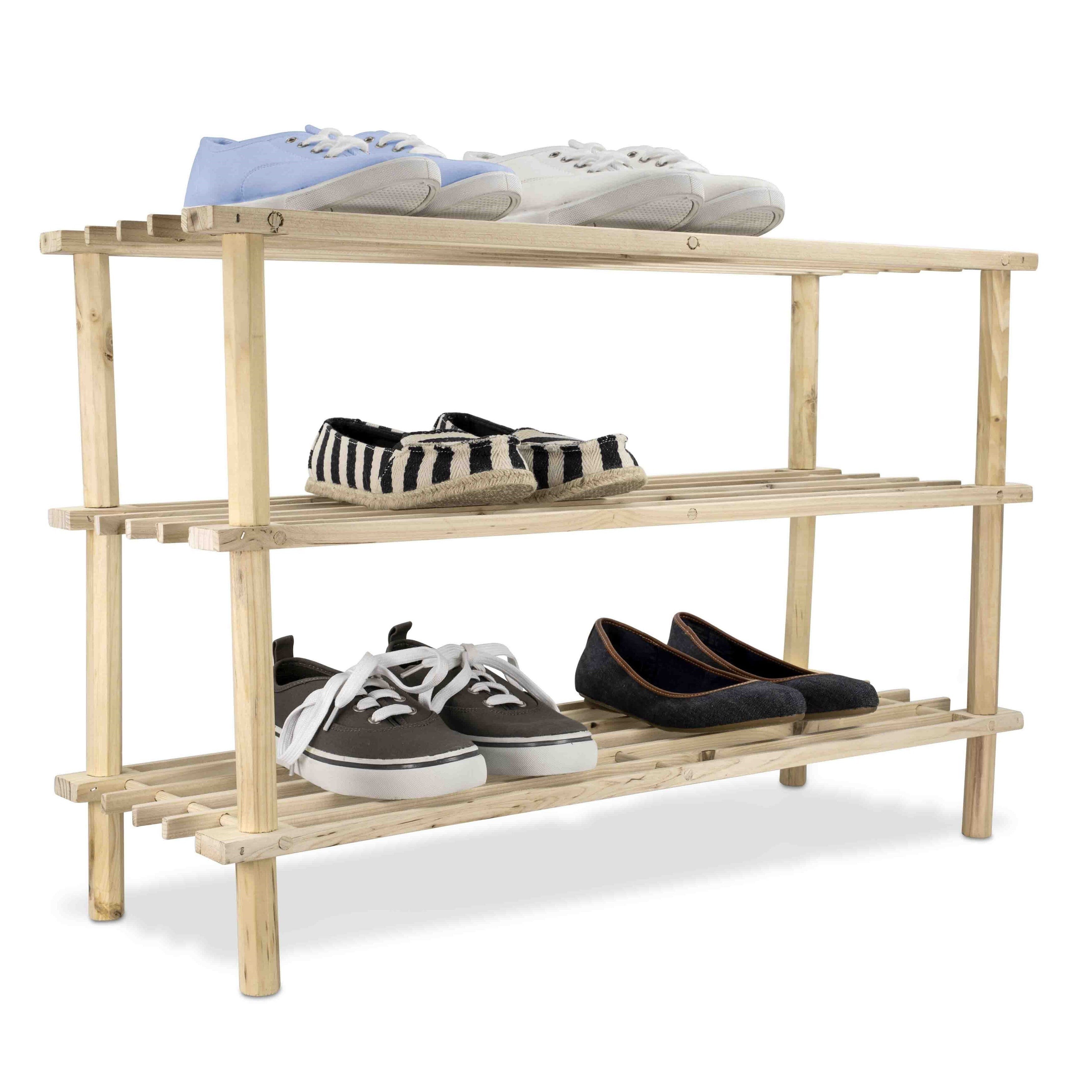 New 3 Tier Shoe Rack Shelf Stand Natural Wood Storage Organiser 