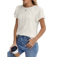 thumbnail image 3 of Fantaslook Pleated Blouses for Women Dressy Casual Tops Business Work Shirts Ruffle Sleeve Crew Neck Summer Outfits, 3 of 9