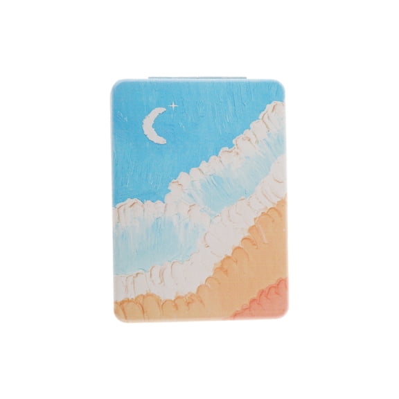 Unique Bargains 1 Pc Women Rectangular Hand-drawn Makeup Mirror Blue White Orange