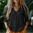 thumbnail image 4 of Inleife Womens Half Sleeve Tops Fashion Ladies Casual Basic Tees V-Neck Relaxed Fit Pleated T-Shirt for Daily Wear, 4 of 6