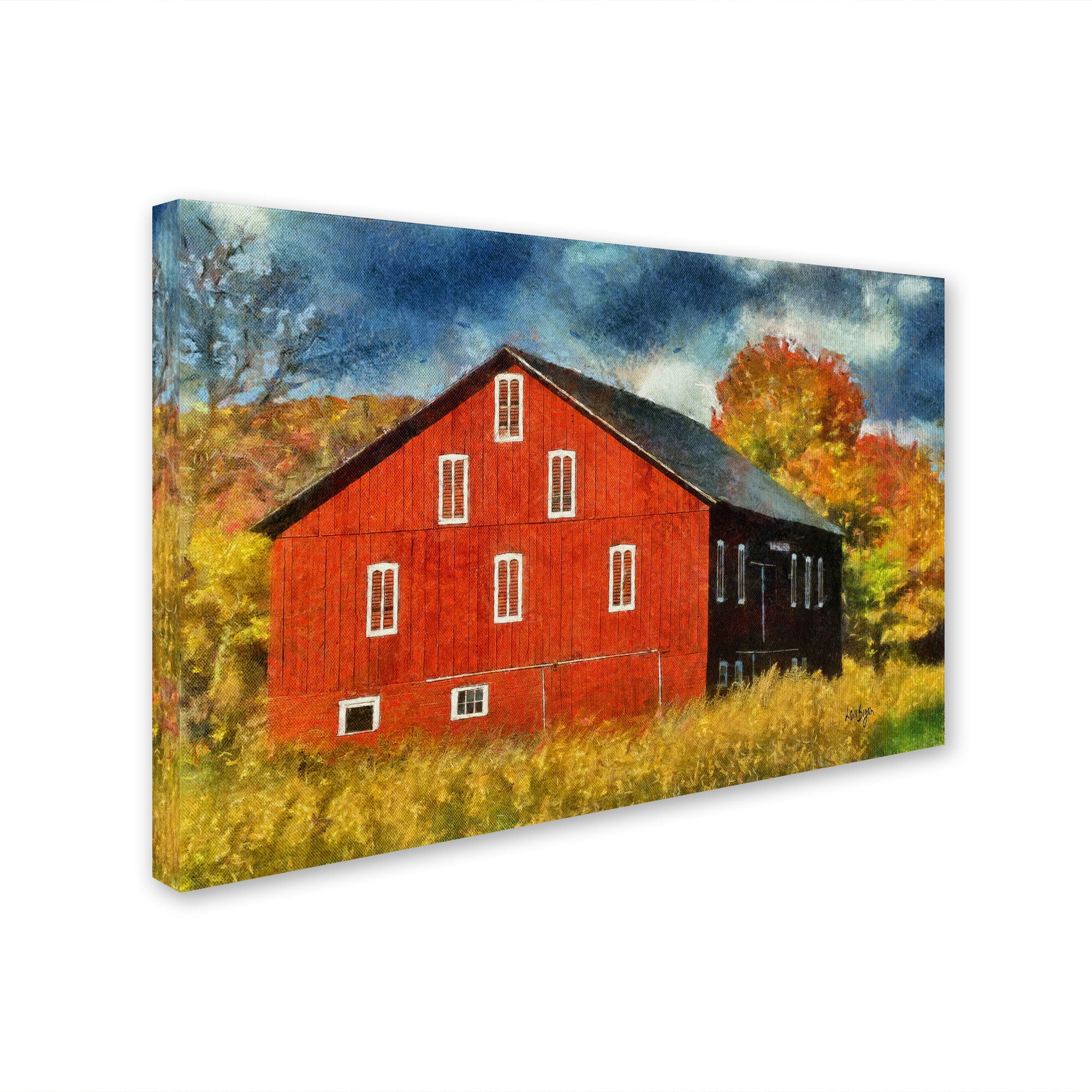 Trademark Fine Art "Red Barn In Autumn" Canvas Art by Lois Bryan