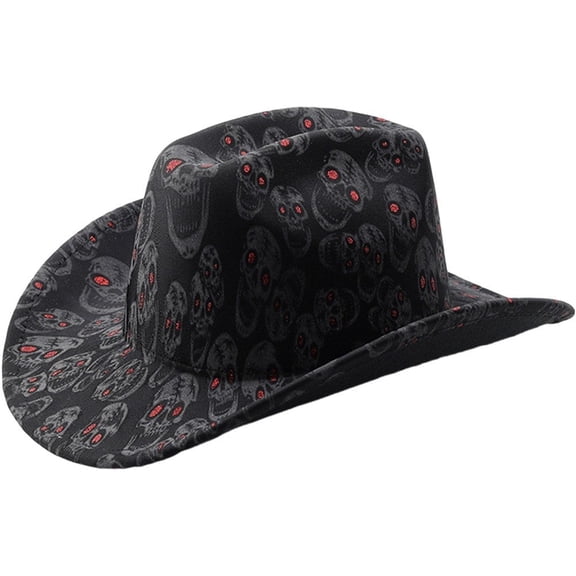 Hzzsbu Halloween Cow Hat for Men Women, Western Cow Skull Cow Hat Wide Brim Retro Skull Jazz Fedora Trilby Hat Accessory