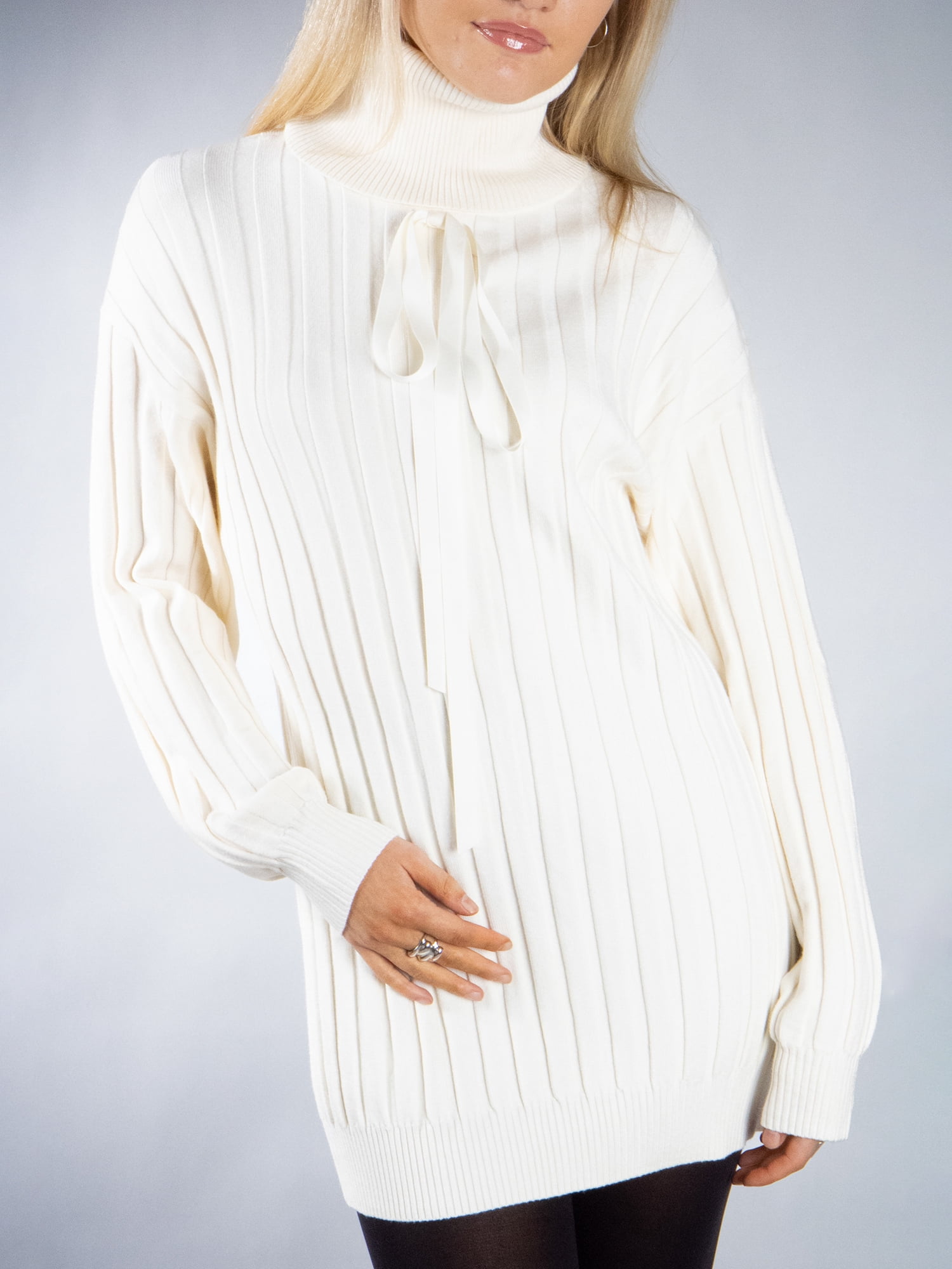 DARING DIVA Women's Stylish Turtleneck Long Sleeve Sweater Mini Dress S Beige