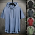 thumbnail image 3 of CENL Mens Short Sleeve Hoodie T-shirt Hooded Sweatshirt Top Gilet Sports Gym Workout, 3 of 9