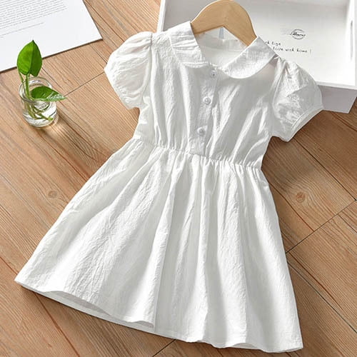 Robe d'Été pour Bébé Fille Robe de Princesse pour Bébé Fille Vêtements Décontractés Mode Robes de Fête pour Enfants Coton Manches Volantées Ajourées