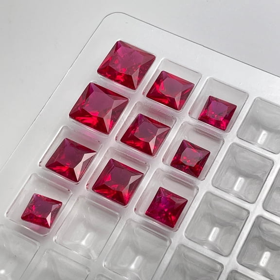 CADERMAY princess 8x8mm 2pcs 5# Lab Grown Ruby With Inclusions Loose Stones Cushion/Heart/Round/Asscher/Trillion Customized Inlaid Fine Jewelry DIY