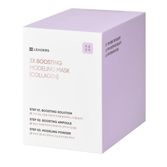 LEADERS 3X Boosting Modeling Mask | 3-Step Korean Skincare with Vitamin, Tea Tree & Collagen | Skin Elasticity & Firmness | Improve Sagging Skin | Collagen for Toning & Anti-Aging - 3 Pack (Collagen)