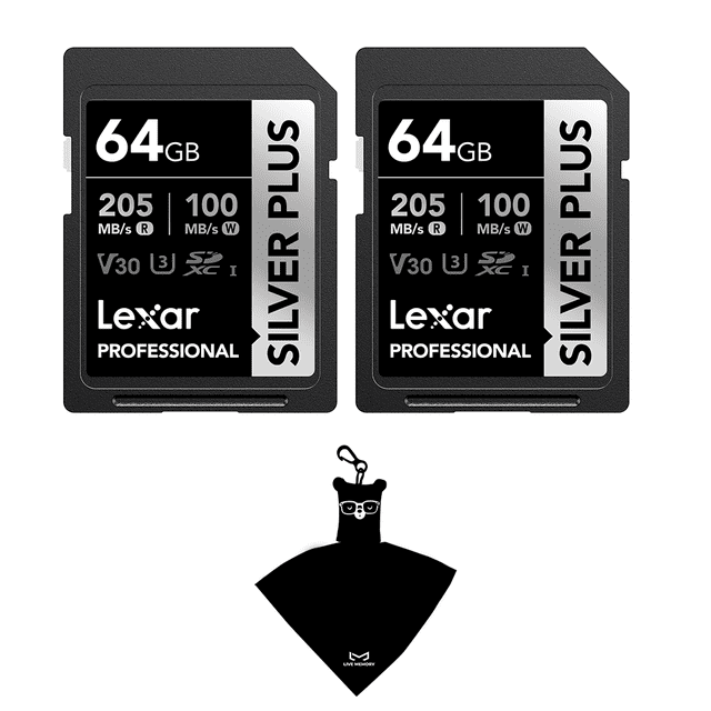 Lexar Professional SILVER PLUS SDXC UHS-I 64gb, 205 MB/s de lectura, 2 piezas con regalo