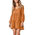 thumbnail image 2 of Womens Tunic Dress Long Sleeve V Neck Casual Loose Flowy Swing Shift Dresses Yellow XL, 2 of 9