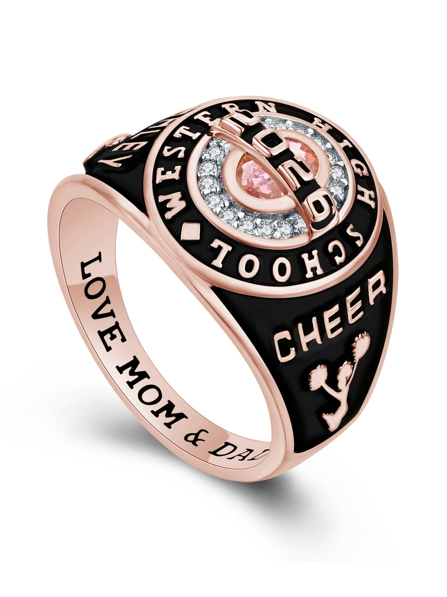 Mementos PJM Custom Class Rings for Women High School College-Privilege-Sterling Silver/Rose Gold