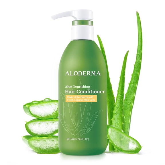 Aloderma Aloe Nourishing Hair Conditioner Made with Fresh Organic Aloe Vera for Dry, Damaged Hair - Deeply Hydrates and Nourishes Hair and Scalp, Leaving it Soft & Refreshed - Crambe Seed Oil - 16oz