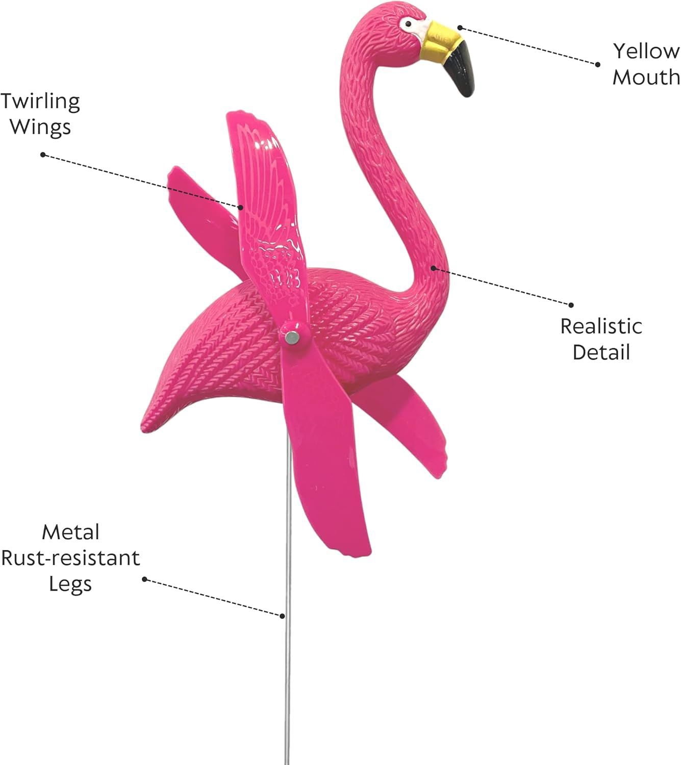 4E's Novelty 12 Pcs Twirling Wings Pink Flamingo Yard Decorations, Small Garden Decor & Party Supplies