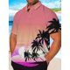 thumbnail image 3 of Camisa estampada para hombre con estampado morado de Hawaii para fiesta en la playa, camisa hawaiana de verano con botones y manga corta, estilo callejero, palmeras, 3 of 5