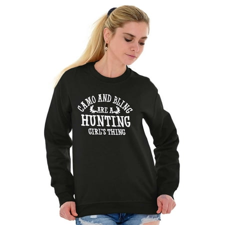 Hunting Girl s Thing Camo and Bling Women Crewneck Sweatshirt Brisco Brands S