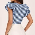 thumbnail image 5 of UYISJ Women's Ruffle Short Sleeve Striped T Shirts 2024 Summer Scoop Neck Slim Fitted Causal Basic Summer Tee Tops Blue M, 5 of 9