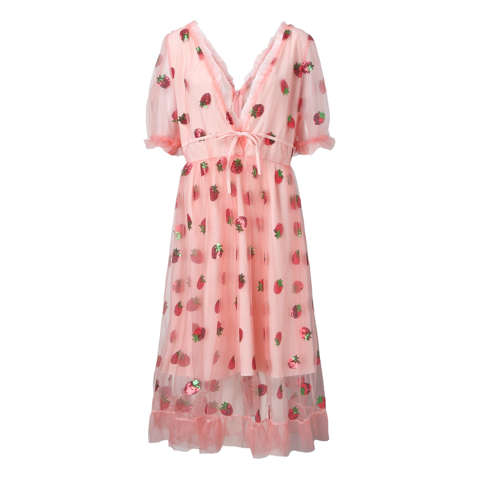 XINSHIDE Dress Women Strawberry Sequins Embroidery Mesh Round Neck Tunic  Party Dress Elegant Dresses For Women - Walmart.com