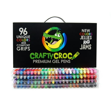 Crafty Croc Premium Gel Pens, 96 Coloring Pens with Carrying Case (No Duplicate