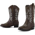 thumbnail image 3 of Kushyshoo Cowboy Boots for Girls and Boys Western Mid-Calf Dark Brown Cowgirl Boots Riding Shoes Size 3, 3 of 6