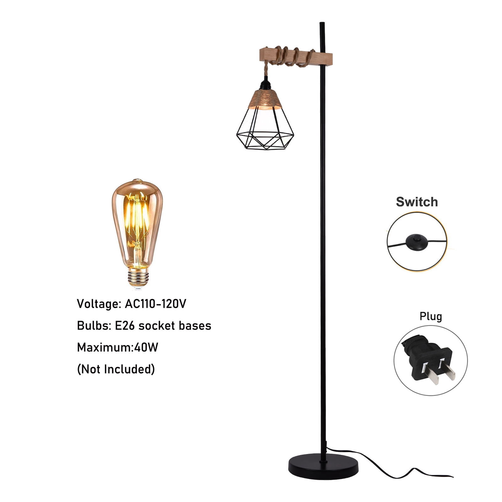 Wuzstar Floor Lamp Smart Tall Standing Lamp with Rattan Lampshade for Living Room Bedroom Office