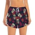 thumbnail image 2 of Pofeuu Roses Skulls Print Women's Athletic Shorts Running Workout Shorts Tummy Control Quick Dry Gym Shorts with Pockets Double layer sports shorts-X-Large, 2 of 7