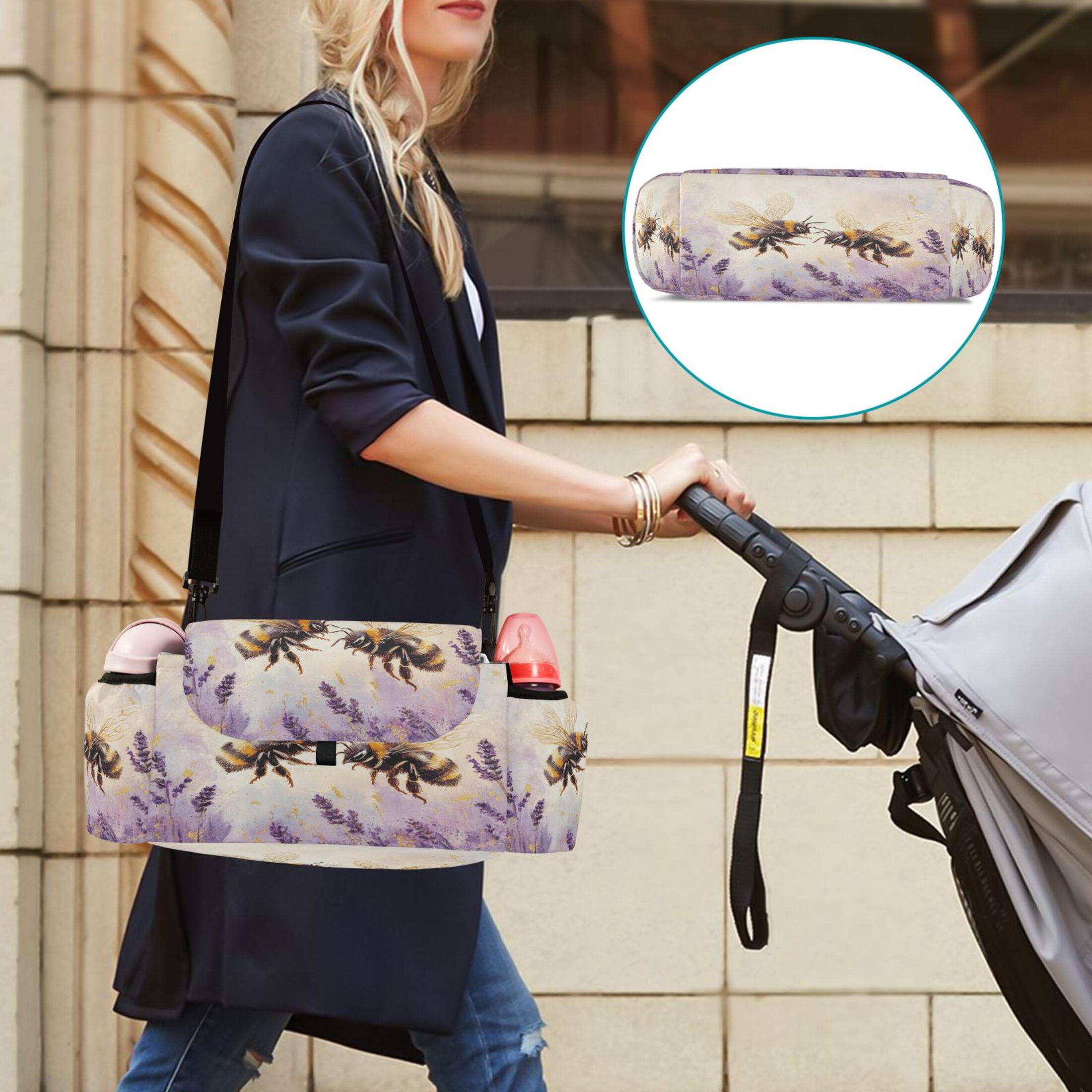 DIXRUYEE Stroller Organizer Buzzing Harmony Printed