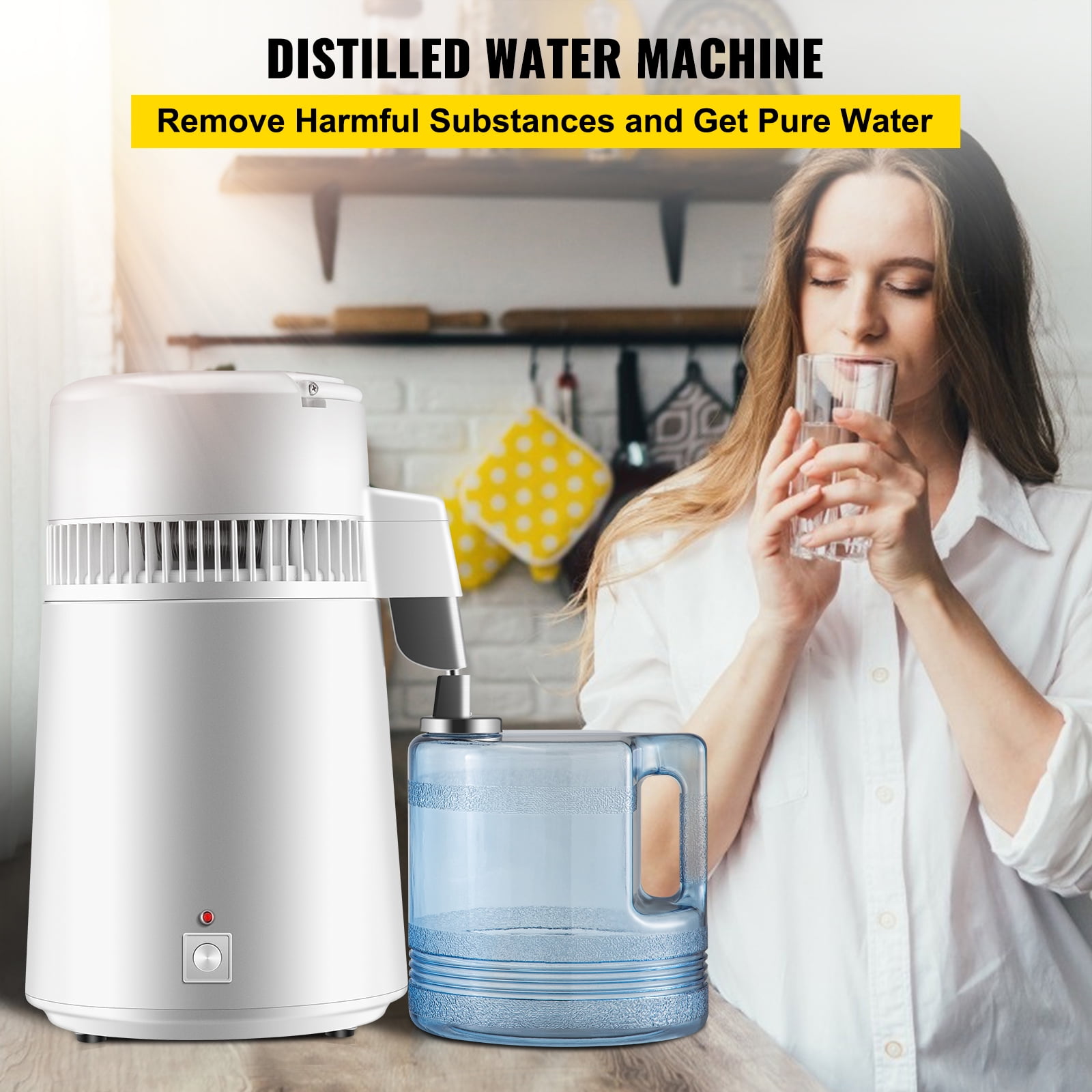 KFFKFF Water Distiller 750W, 1.1 Gal/4L,Distilled Water Maker Pure Water Purifier Filter
