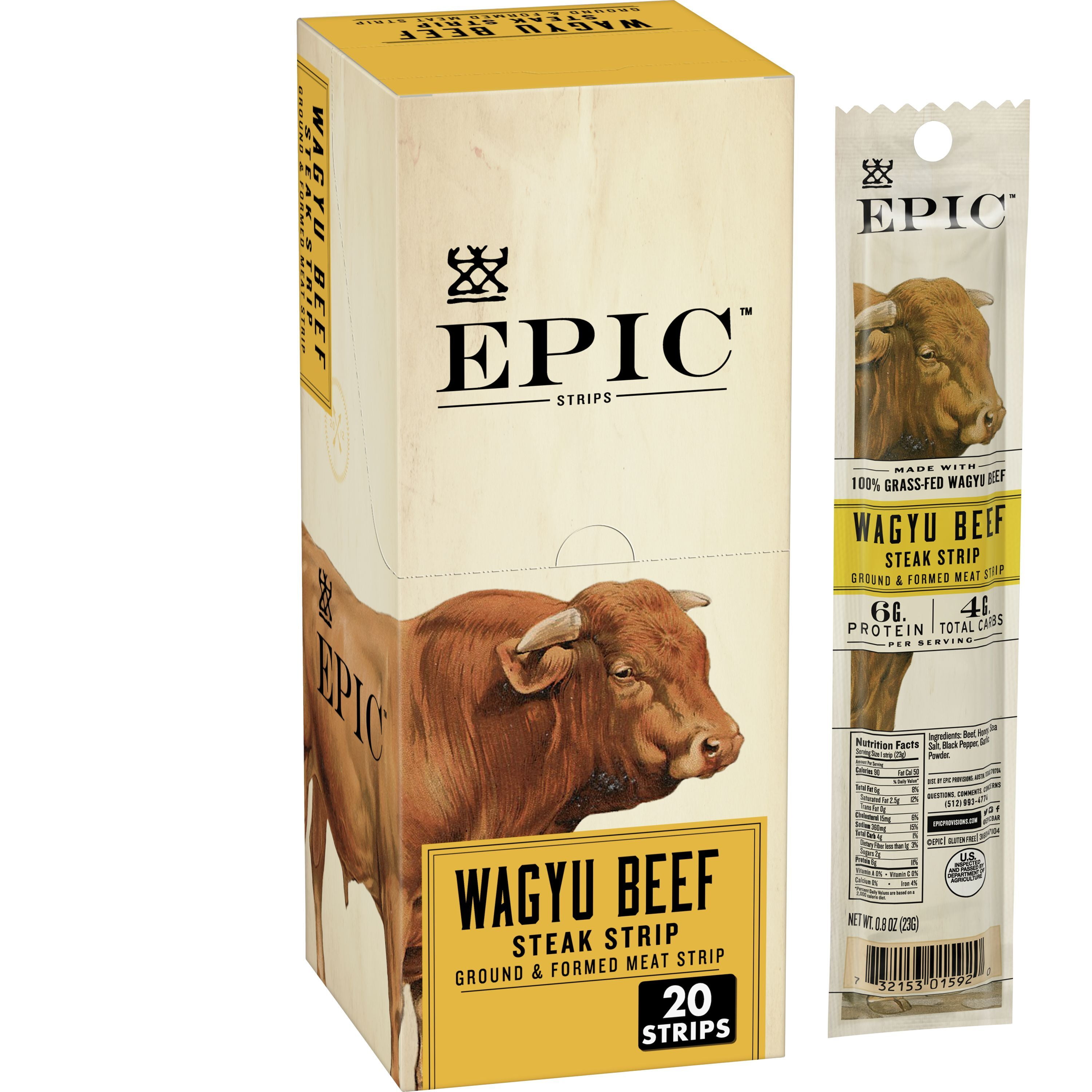 EPIC Wagyu Beef Steak Strips, GrassFed, Paleo Friendly, 20 ct, 0.8 oz