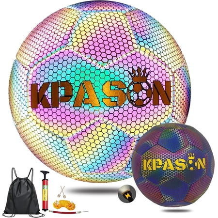 Soccer Ball Holographic Soccer Ball Reflective Glowing Soccer Ball Gift for Boys Girls Youth Men Indoor-Outdoor Soccer Training & Night Games