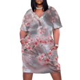 thumbnail image 1 of Vestido de satén blanco con textura y flores de cerezo para mujer vestidos de baile holgados con bolsillos vestidos de verano, 1 of 6