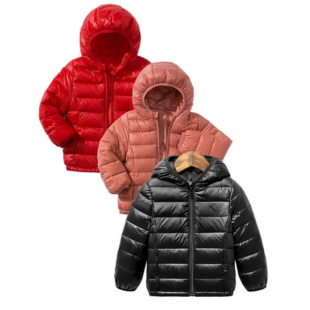 

SYNPOS Kids Baby Boys Girls Winter Warm Coat Hooded Lightweight Down Jacket Todder Snowsuit Cotton Packable Puffer Outwear 1-8 Years