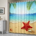 thumbnail image 5 of Cartoon Summer Beach Shower Curtain, Red Starfish Ocean Wave Palm Leaves Waterproof Shower Curtain Set with 12 Hooks Lightweight Bath Curtains Fabric Bathroom Decor 72x84 Inches, 5 of 9