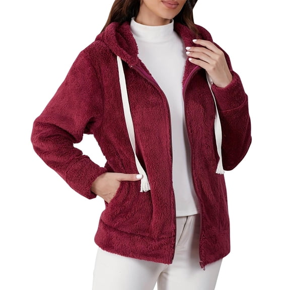Autumn Clothing Women's Casual Warm Jackets Drawstring Hooded Jacket Solid Color Outerwear with Pockets Zip up Hoodie Lightweight My Order My Items