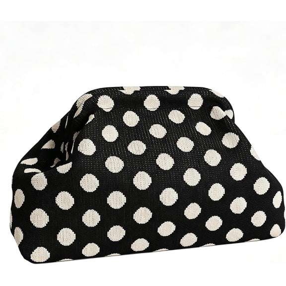 Mahjong Tile Bag Woven Dumpling Clutch Portable Mahjong Storage Bag for Mahjong Tiles & Game Supplies (Black Polka Dot)