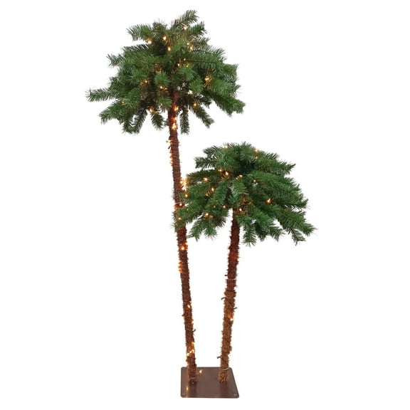 Northlight Lighted Artificial Tropical Palm Tree Duo - 6' - Clear Lights