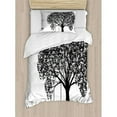 thumbnail image 3 of Tree Duvet Cover Set Queen Size, A Tree Silhouette with a Swing Illustration Flowers and Grass Monochrome Pattern, Decorative 3 Piece Bedding Set with 2 Pillow Shams, Black and White, by Ambesonne, 3 of 3