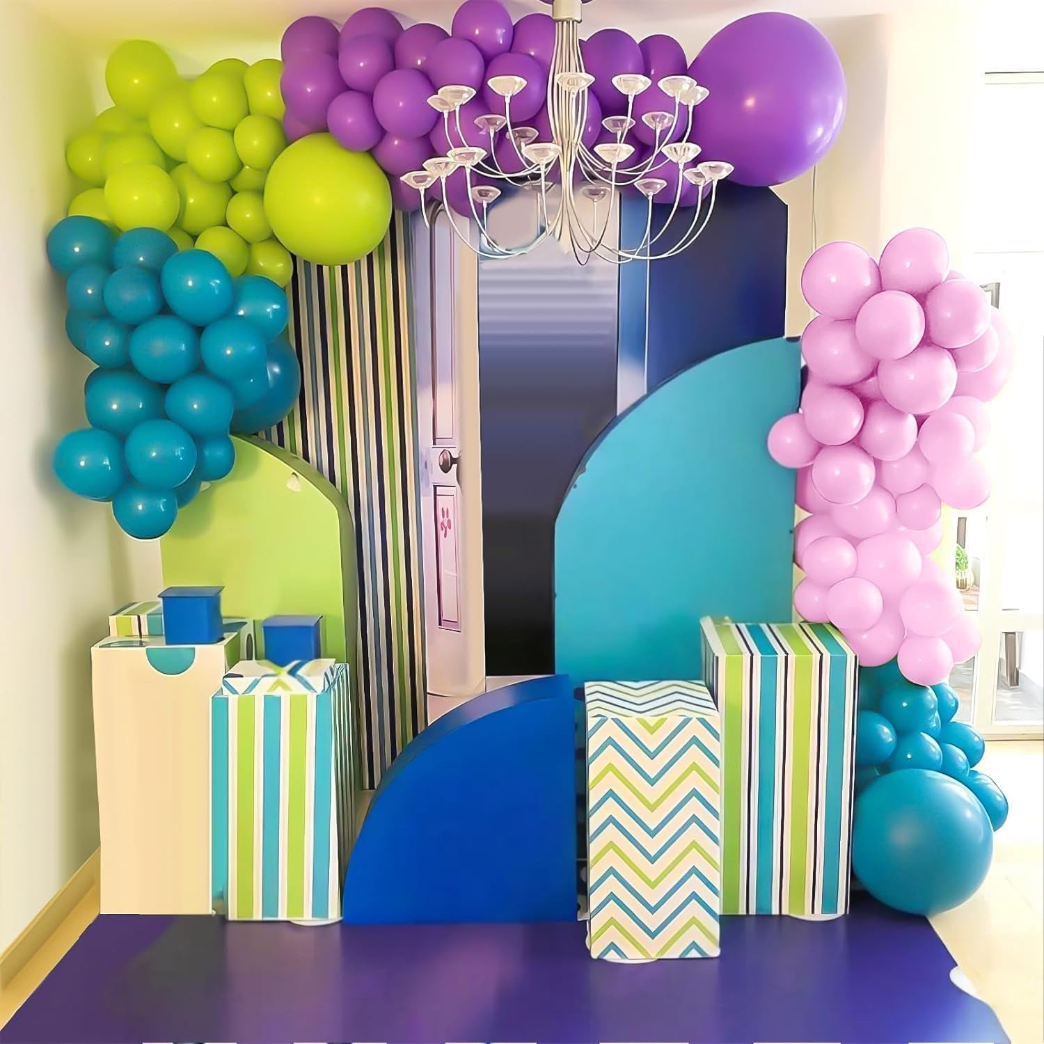 Monster Balloons Arch Garland Kit, Monster Cartoon Inc Balloons Party Decorations, Purple Green Blue Pink Teal Blue Balloons Arch for Monster Theme Birthday Baby Shower Party Decor
