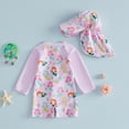 thumbnail image 5 of LRen Toddler Baby Girl Rash Guard Swimsuit Set One Piece Long Sleeve Zip Up Bathing Suit with Sun Protection Hat 2Pcs Suit for 0-3 Months, 5 of 8