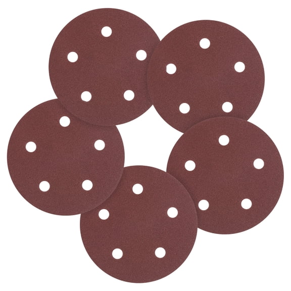 5 Pack 5 Inch Sanding Disc 100 Grit 5 Hole Round Hook and Loop Sandpapers Fit for Random Orbital Sander Automotive or Cars Repairing, Grinding or Polishing, Red