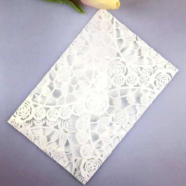 Tarjeta de invitación de boda cortada con láser, bolsillo de árbol, blanco, rojo, dorado, invitación de felicitación con sobre, envío gratis, 1 unidad