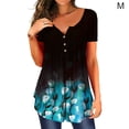 thumbnail image 1 of Camiseta de mujer Blusa informal Cuello en V Manga corta Botón Top, Negro Azul, M seitruly AP001374-17, 1 of 5