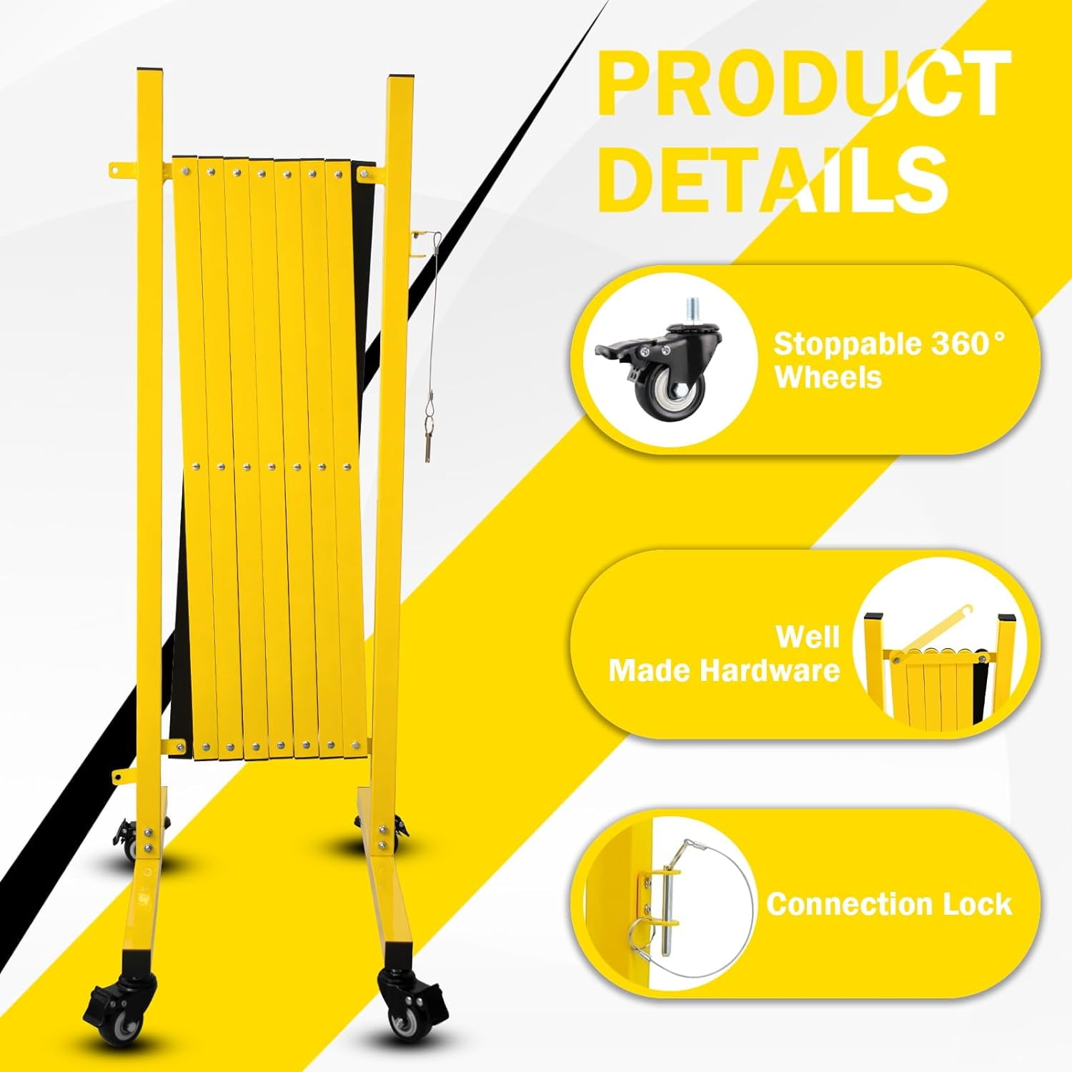 Metal Expandable Barricade, 11 Feet Retractable Fence Outdoor, Mobile Safety Barrier Gate, Easily Assembled Expanding Gate with Casters, Collapsible Accordion Barricade Gate