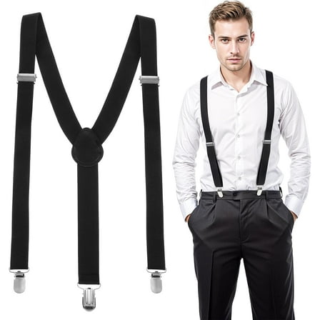Ljia Elastic Y Shaped Suspenders for Men Under Clothing, Adjustable Men Suspenders Heavy Duty with Strong Clips for Pants Trousers(Black) A416
