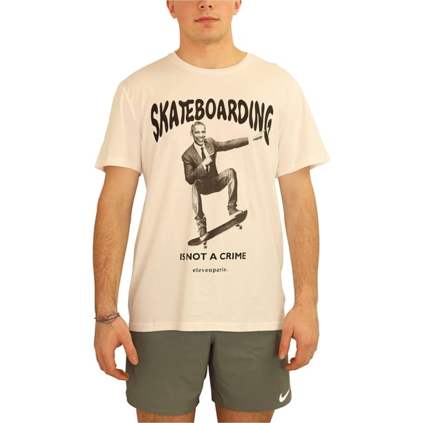 Elevenparis Hombre Nobama Skateboarding Camiseta gráfica blanca M