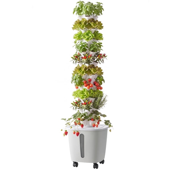 KFFKFF Hydroponic Tower System, 50 Pods 10-Tier Vertical Growing Kit with App Control & Wheels, Indoor Garden with 20L Water Tank & Pump for Herbs, Fruits, and Vegetables