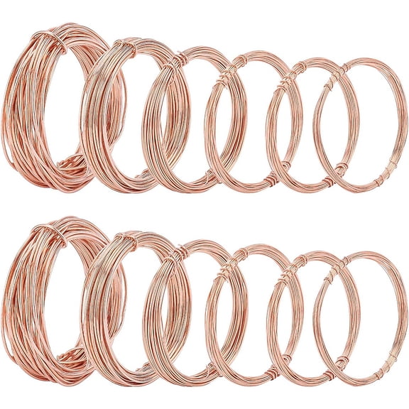 1set 12 rolls Assorted Dead Soft Copper Wire 18/20/22/24/26/28 Gauge Round Copper Wire for Jewelry Craft Making 16.5 Ft Per Roll