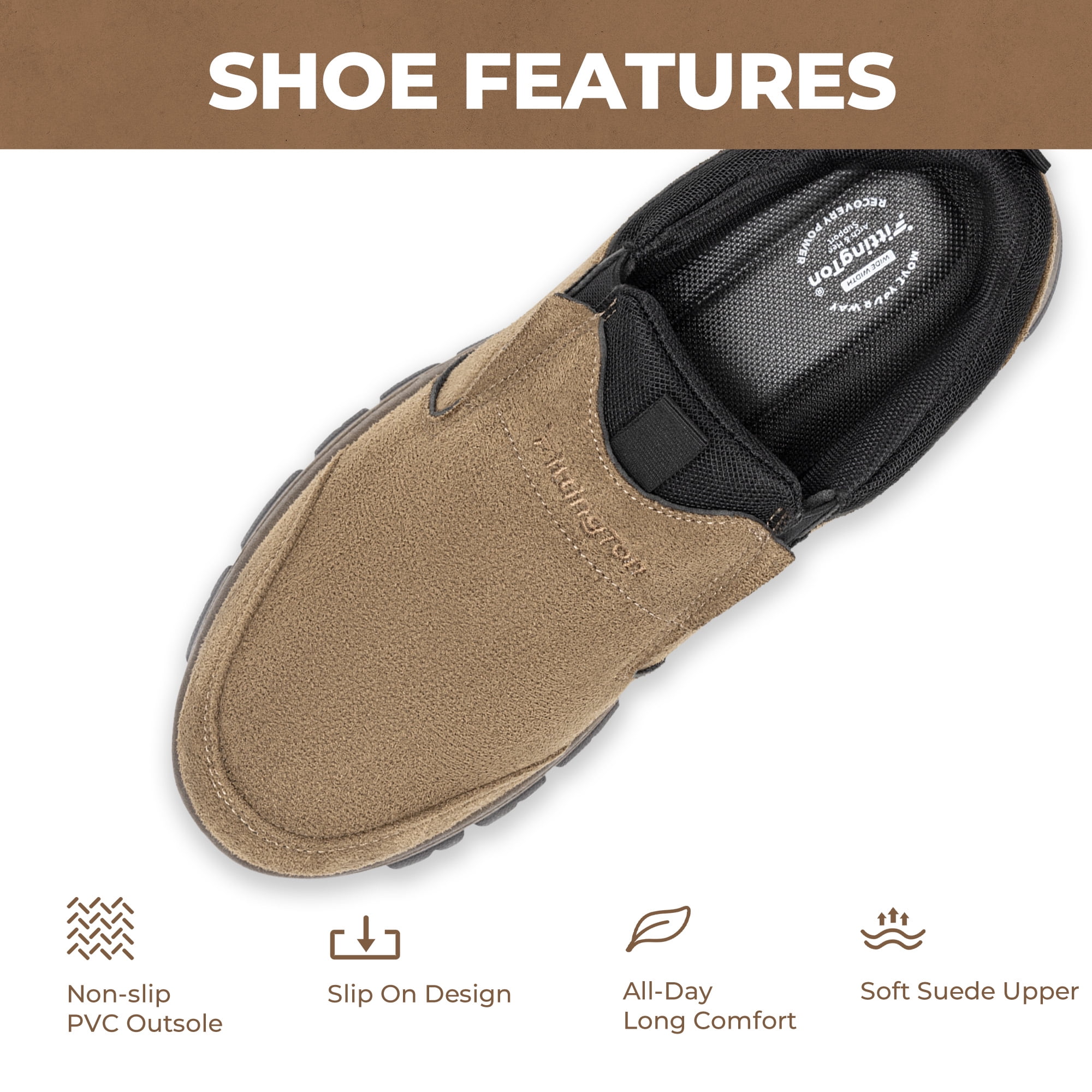 Fittington Mens Slip on Hiking Shoes Casual Outdoor Trainers Loafer, Khaki Color
