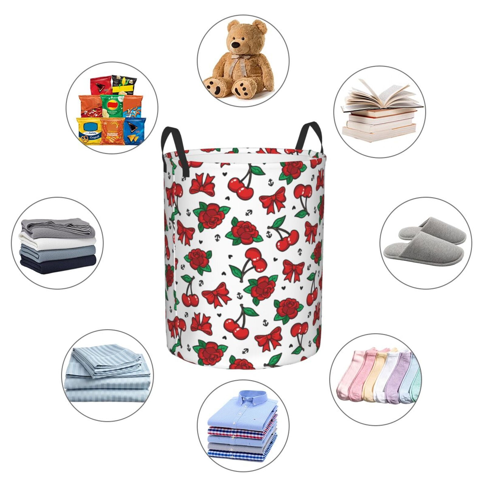 Large Laundry Basket with Handles - Cute Berry Rose Kids Baby Dirty Clothes Laundry Hamper for Bedroom Aesthetic