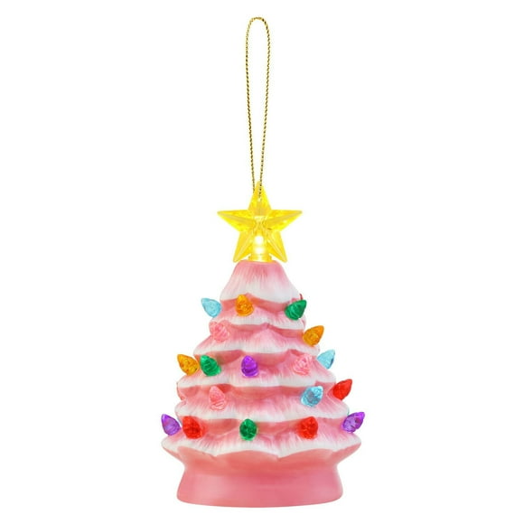 Ornement d'arbre illuminé en céramique nostalgique Mr. Christmas de 5 po, rose