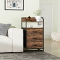 thumbnail image 3 of GIKPAL 3 Drawer Nightstand, Fabric Bedside Table Furniture, 2 Open Shelves Side End Tables for Bedroom Living Room, Brown, 3 of 8
